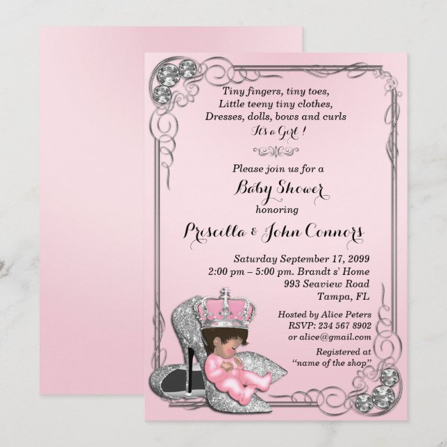 Little Princess Baby Shower Invitation,pink Invitation (Front/Back)