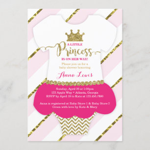 Little Princess Baby Shower Invite, Faux Glitter Invitation