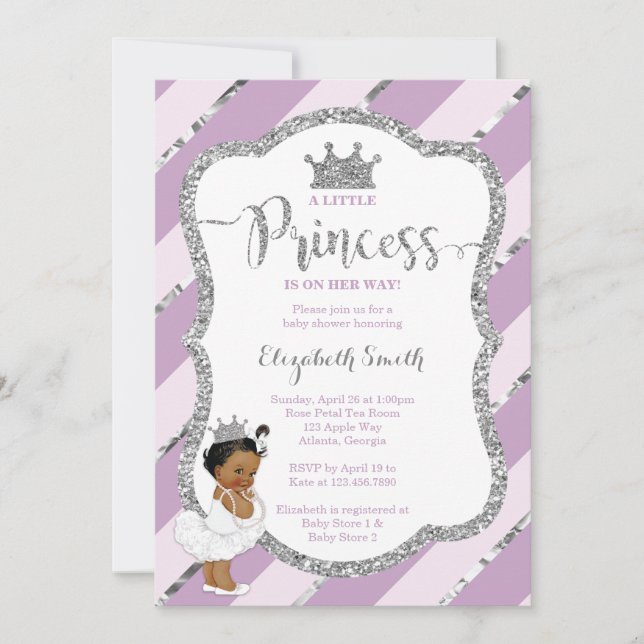 Little Princess Baby Shower Invite, Faux Glitter Invitation (Front)