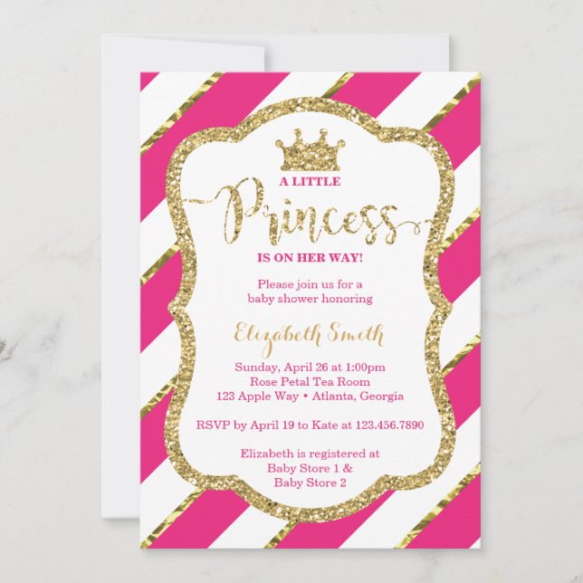 Little Princess Baby Shower Invite, Faux Glitter Invitation (Front)