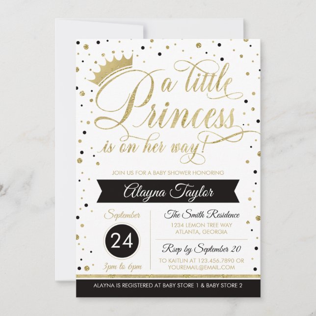 Little Princess Baby Shower Invite, Faux Glitter Invitation (Front)