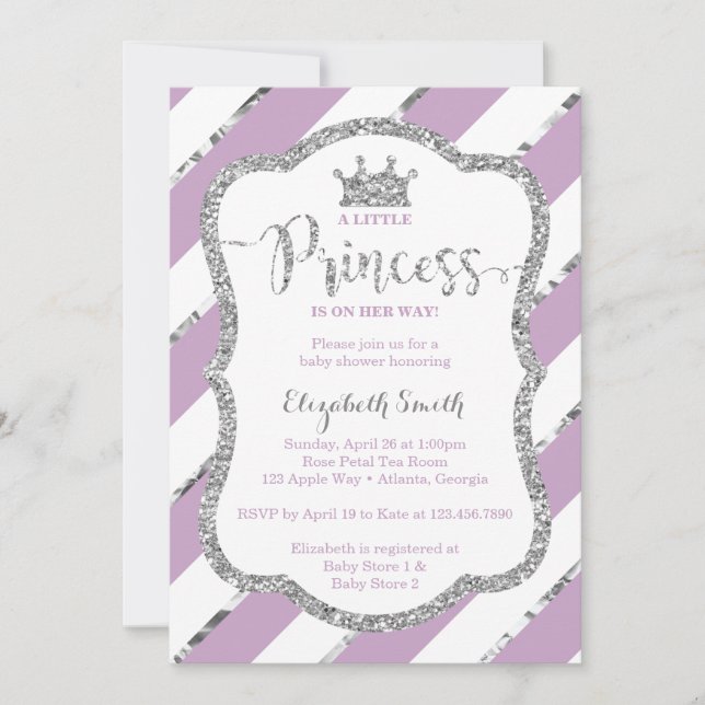 Little Princess Baby Shower Invite, Faux Glitter Invitation (Front)