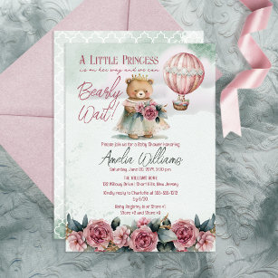 Little Princess Bear Bearly Wait Girl Baby Shower Invitation