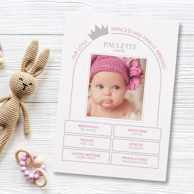 Little Princess Birth Announcement Card (Modern Little Princess Birth announcement card.)