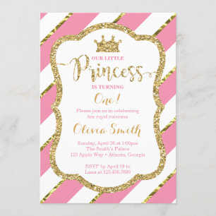 Little Princess Birthday Invitation in Pink & Gold