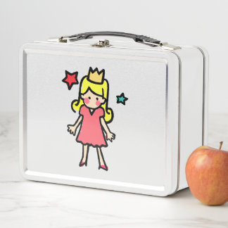 Little princess crayon style illustration metal lunch box