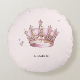 Little Princess Crown Pearls Dots Baby Shower Round Pillow
