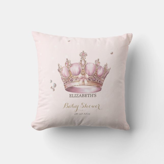 Little Princess Crown Pearls Dots Baby Shower Throw Pillow (Front)