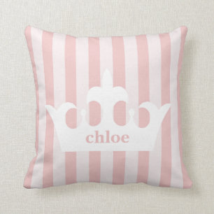 Little Princess Crown Pink Striped Nursery Throw Pillow