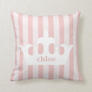 Little Princess Crown Pink Striped Nursery Throw Pillow