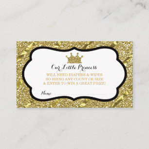 Little Princess Diaper Raffle Ticket, Faux Glitter Enclosure Card