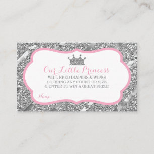 Little Princess Diaper Raffle Ticket, Faux Glitter Enclosure Card