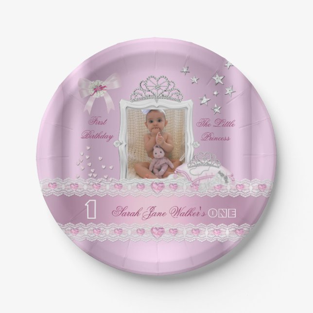 Little Princess First Birthday Party Photo Plate (Front)