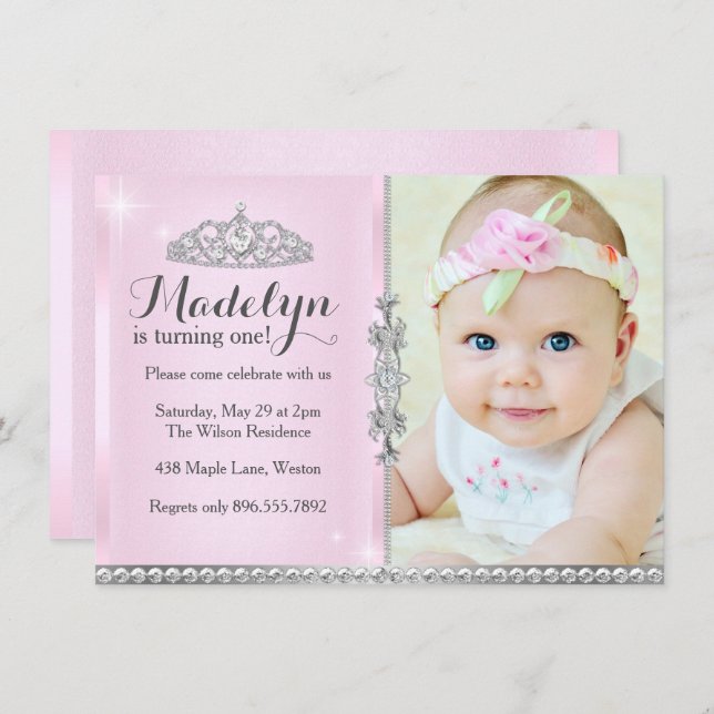 Little Princess First Birthday Pink Invitation (Front/Back)
