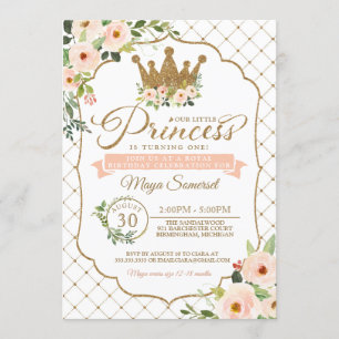 Little Princess Floral & Gold Royal Birthday Invitation