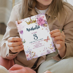 Little Princess Floral Purple Girl Birthday Party Invitation