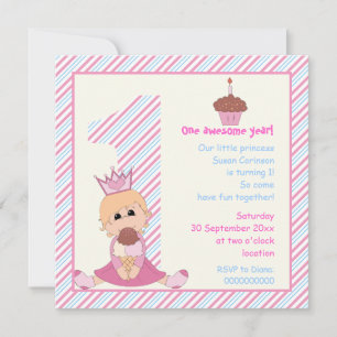 Little princess girls 1st birthday pink blue invitation