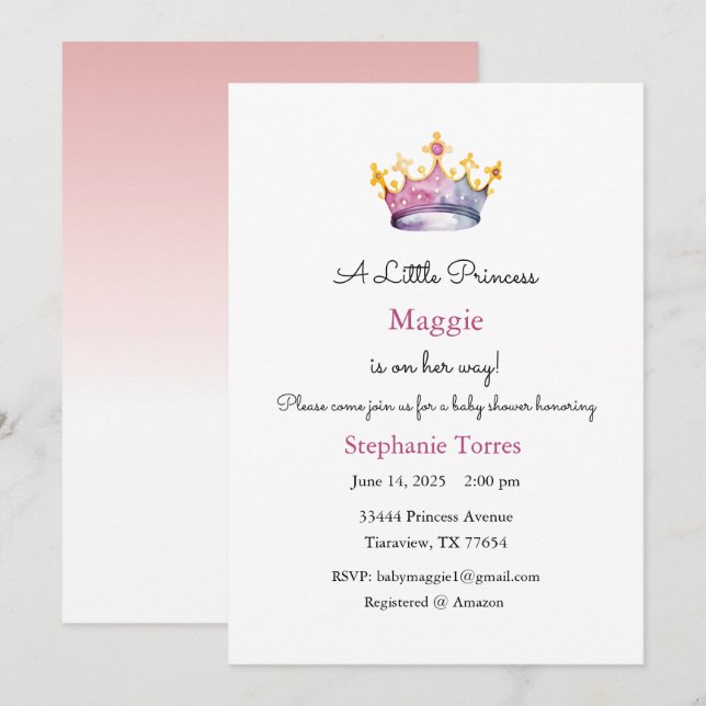 Little Princess Invitation, Baby on the Way invite (Front/Back)