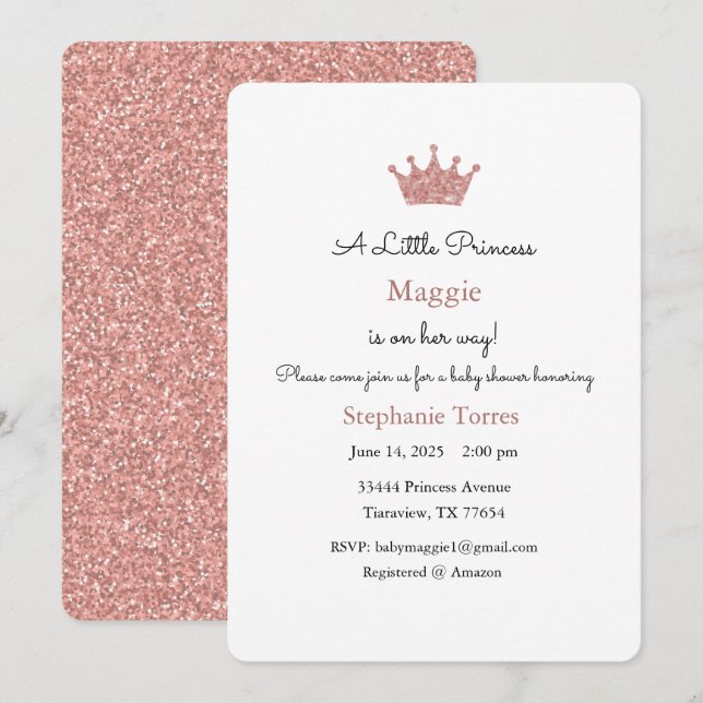 Little Princess Invitation, Rose Gold Invitation (Front/Back)