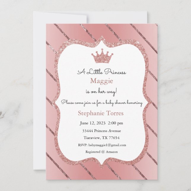 Little Princess Invitation, Rose Gold Invitation (Front)
