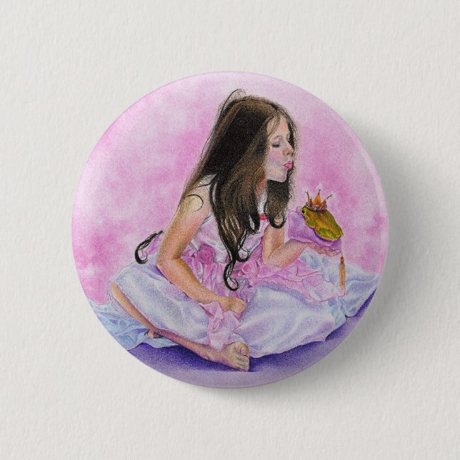 Little Princess Kissing Frog Button (Front)