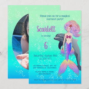 Little Princess Mermaid Bubbles Birthday Photo Invitation