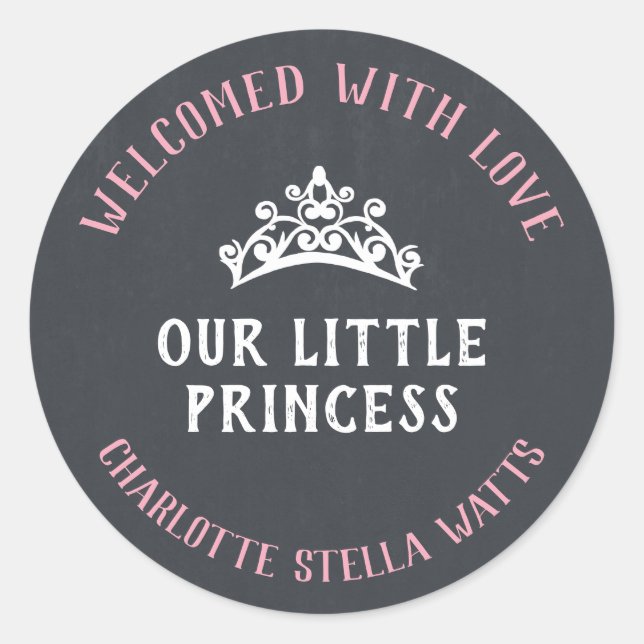 Little Princess New Baby Girl Announcement Favour Classic Round Sticker (Front)