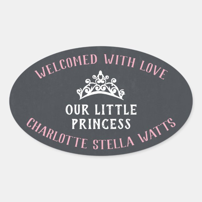 Little Princess New Baby Girl Announcement Favour Oval Sticker (Front)