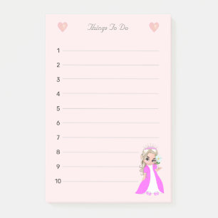 Little Princess on Light Pink Things To Do Lined Post-it Notes