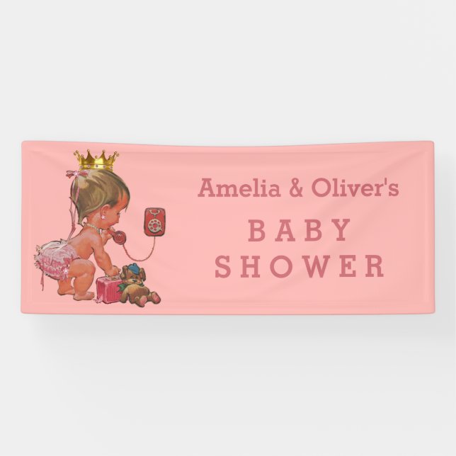 Little Princess on Phone Personalized Baby Shower Banner (Horizontal)