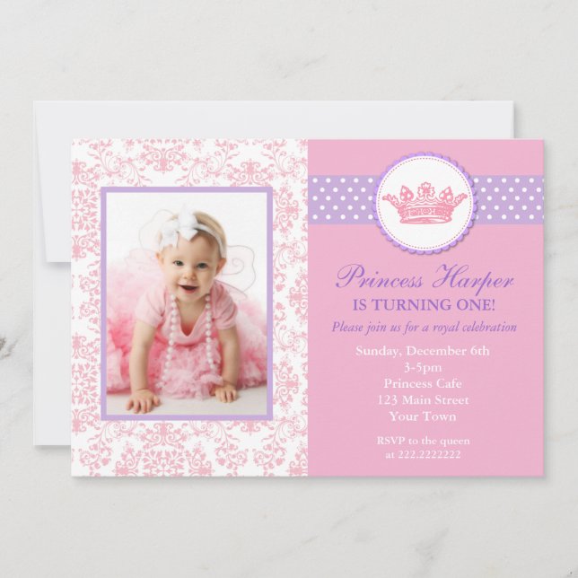 Little Princess Photo Birthday Invitations (Front)