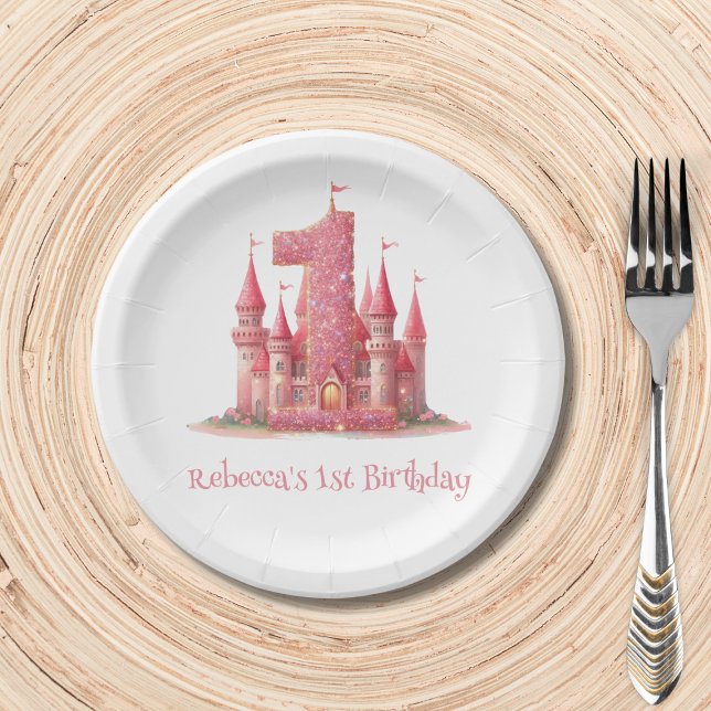 Little Princess Pink Castle 1st Birthday Paper Plate (Creator Uploaded)