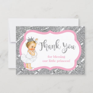 Little Princess Thank You Card, Faux Glitter