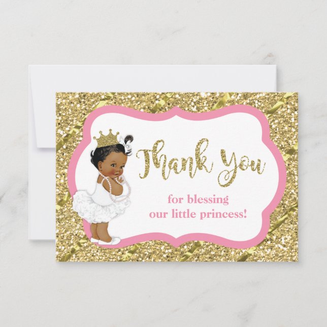 Little Princess Thank You Card, Faux Glitter Card (Front)