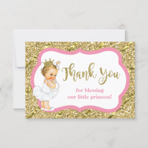Little Princess Thank You Card, Faux Glitter Card