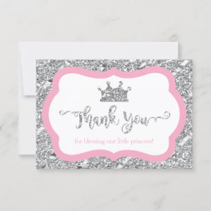Little Princess Thank You Card, Pink Faux Glitter