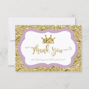 Little Princess Thank You Card Purple Faux Glitter