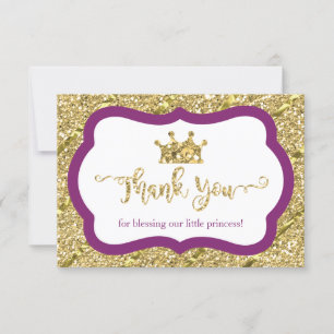 Little Princess Thank You Card Purple Faux Glitter