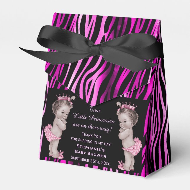 Little Princess Twins Baby Shower Zebra Pattern Favor Box (Front Side)