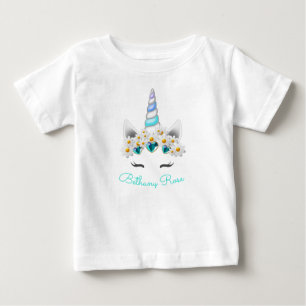 Little Princess Unicorn Turquoise Jewels Flowers Baby T-Shirt