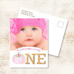 Little Pumpkin 1st Birthday Girl Invitation Postcard<br><div class="desc">This rustic, boho, fall-themed first birthday design features a pretty watercolor pink pumpkin topped with flowers with space for one photo! Click the customize button for more flexibility with adding your text! Variations of this design, additional colors, as well as coordinating products are available in our shop, zazzle.com/doodlelulu*. Contact us...</div>