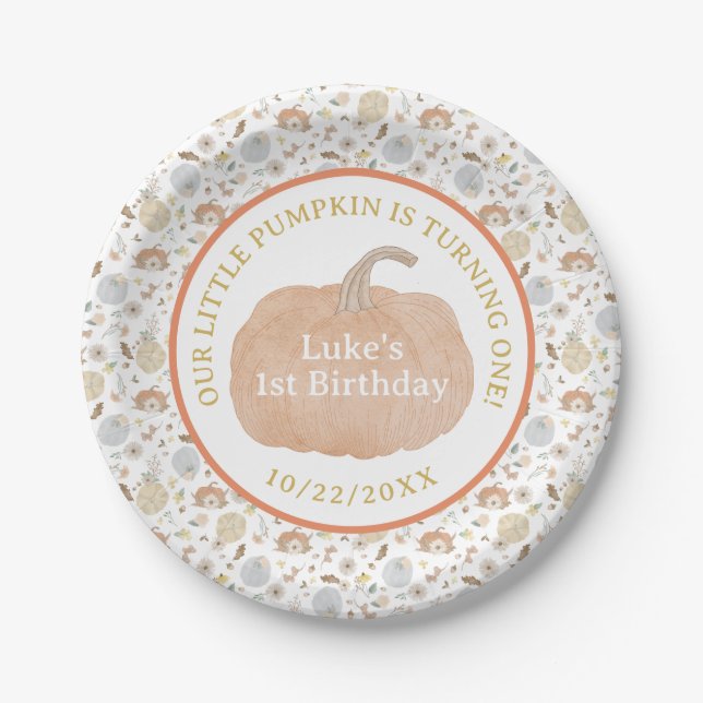Little Pumpkin 1st Birthday Party Plates (Front)