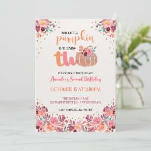 Little Pumpkin 2nd Birthday Boho Floral Invite