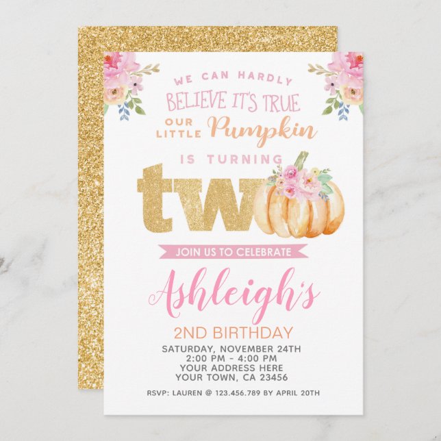 Little Pumpkin 2nd Birthday Invitation (Front/Back)