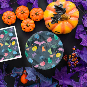Little Pumpkin and funny Ghosts Halloween party Paper Plate