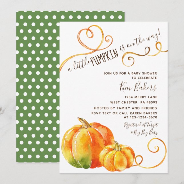 Little Pumpkin Autumn Fall Baby Shower Invitation (Front/Back)