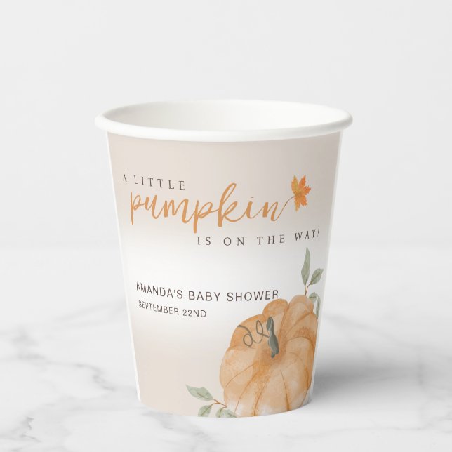 Little Pumpkin Autumn Fall Baby Shower  Paper Cups (Front)