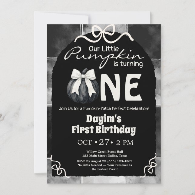 Little Pumpkin Autumn Fall First Birthday Invitation (Front)