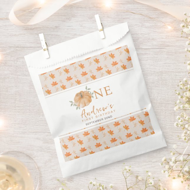 Little Pumpkin Autumn Fall Pattern First Birthday Favour Bag (Clipped)