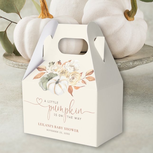 Little Pumpkin Autumn Floral Baby Shower Favor Box (Autumn is in the air with this little pumpkin on the way fall floral baby shower favor box.)
